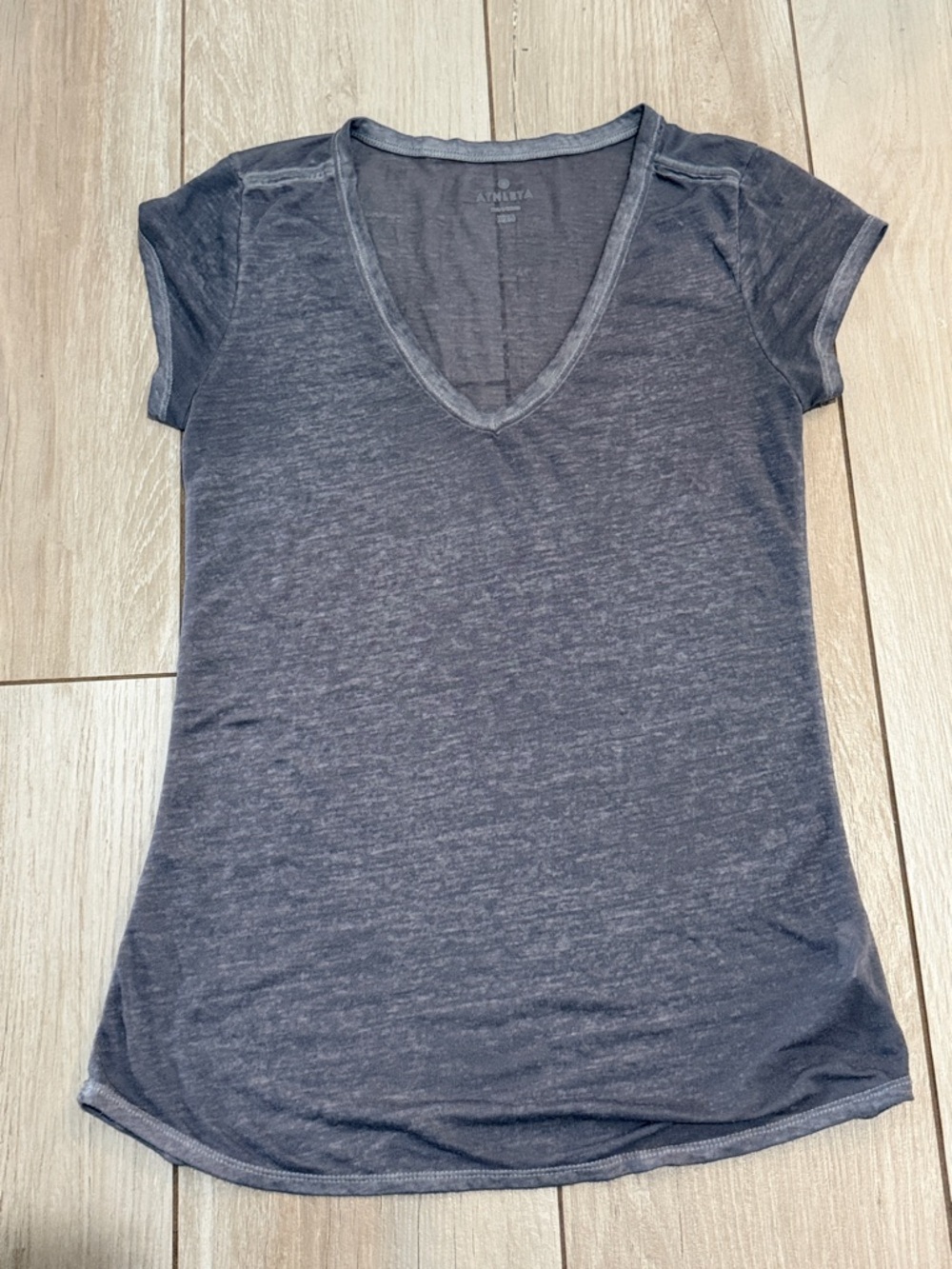 Athleta Gray Burnout V Neck Tee Short Sleeve T Shirt Size XXS Athleisure Yoga